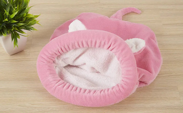 Cloth cat and dog sleeping bag nest mat with big ears and small tail, available in 50x40cm or 65x55cm