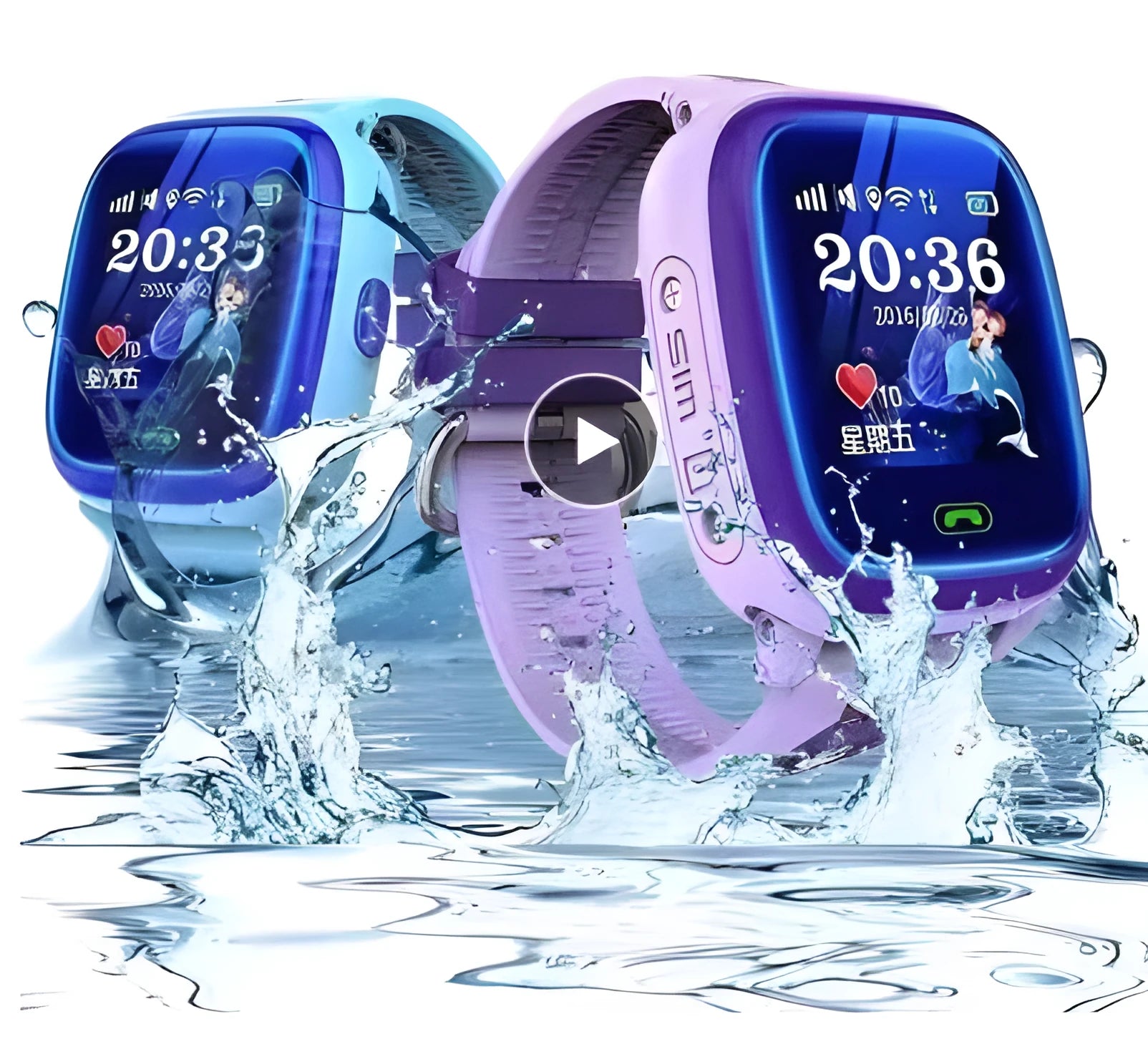 DF25 blue children's waterproof smart watch with touch screen and silicone strap showing location tracking interface