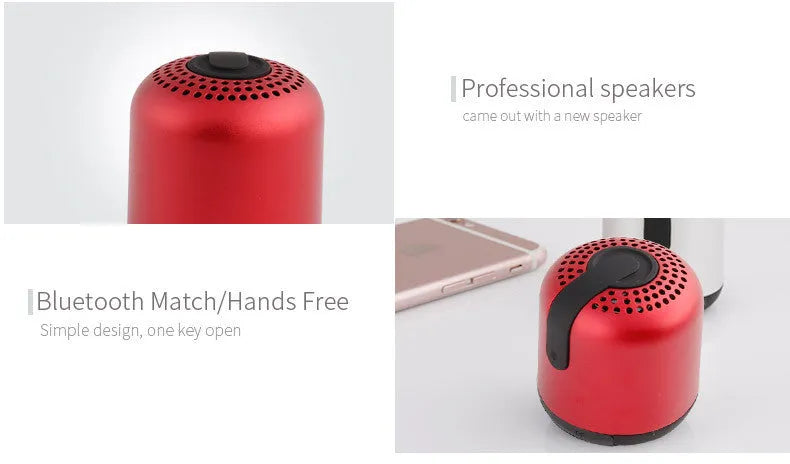 Hieha XQ11 cylinder-shaped metal mini Bluetooth speaker in choice of five colours on a plain background.
