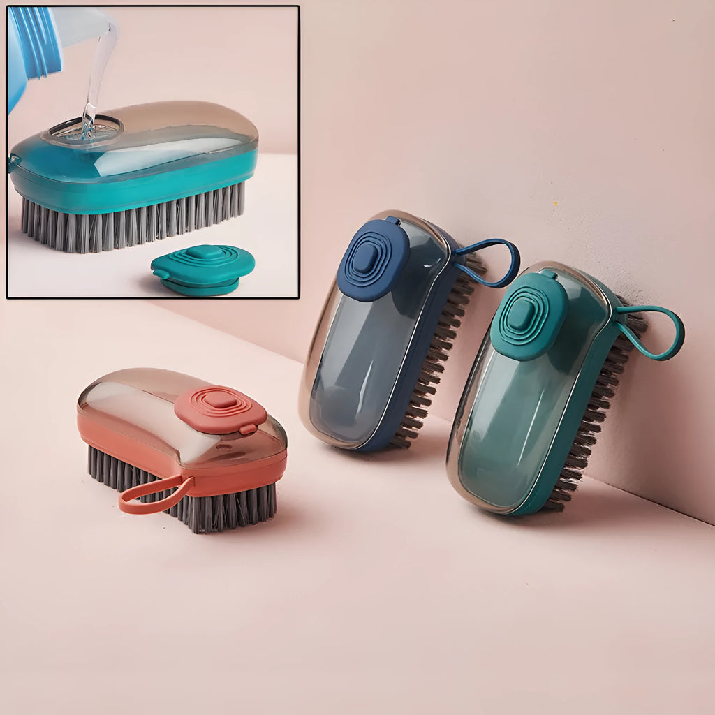 Automatic liquid cleaning brush in ABS plastic with ergonomic grip for shoes and laundry