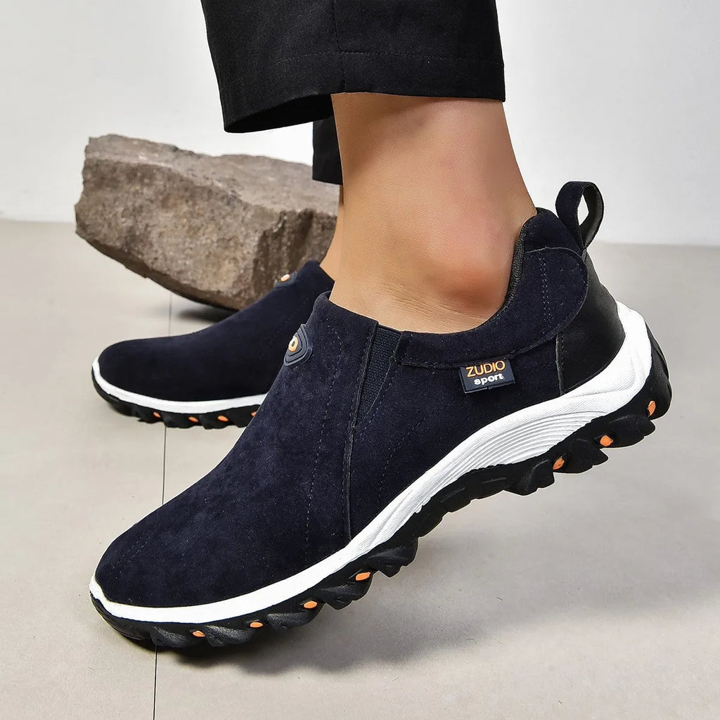 Men's round head thin shoes in various colours showing oversleeves design and rubber sole