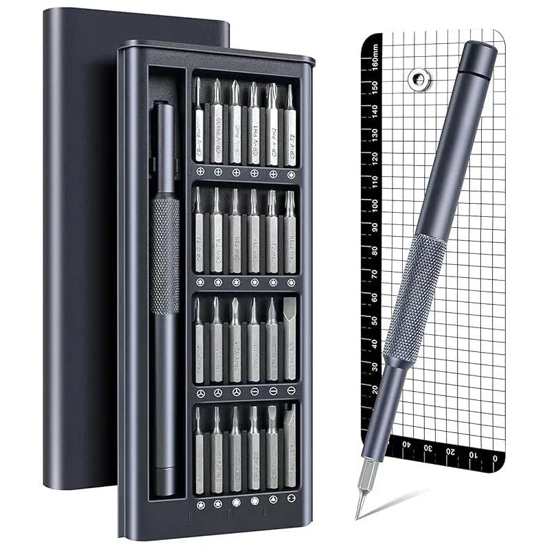 25-in-one magnetic screwdriver set with knurled ABS handle and chrome vanadium steel shaft.
