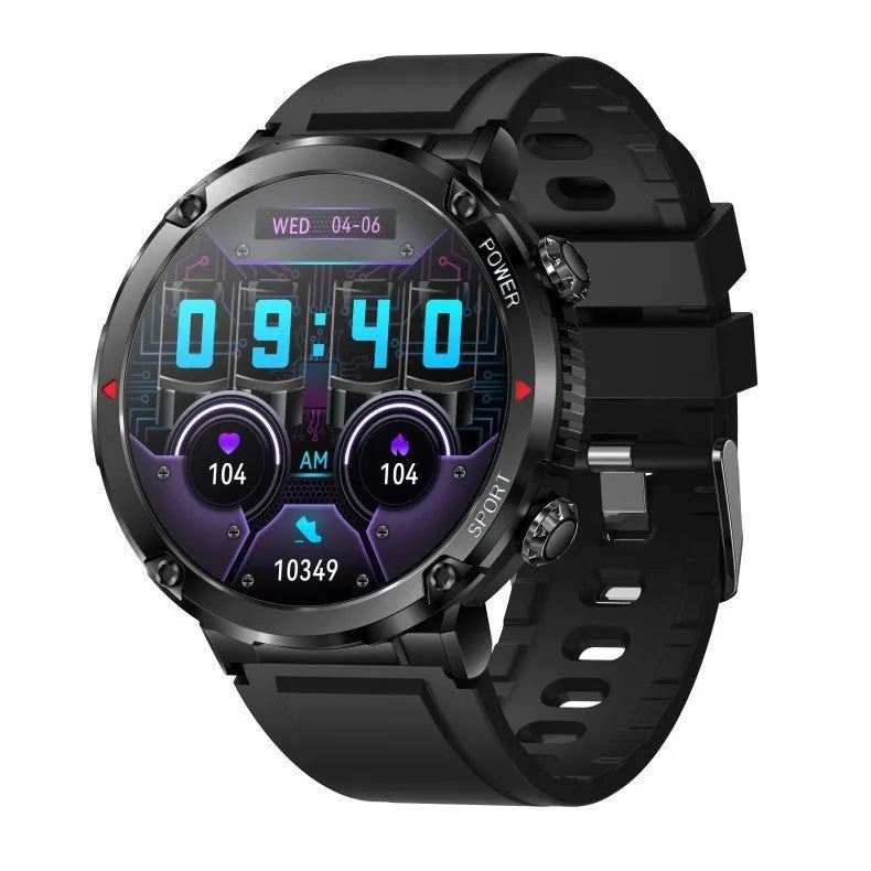 T30 Smart Watch in black on wrist, showing watch face with health stats and call notification.