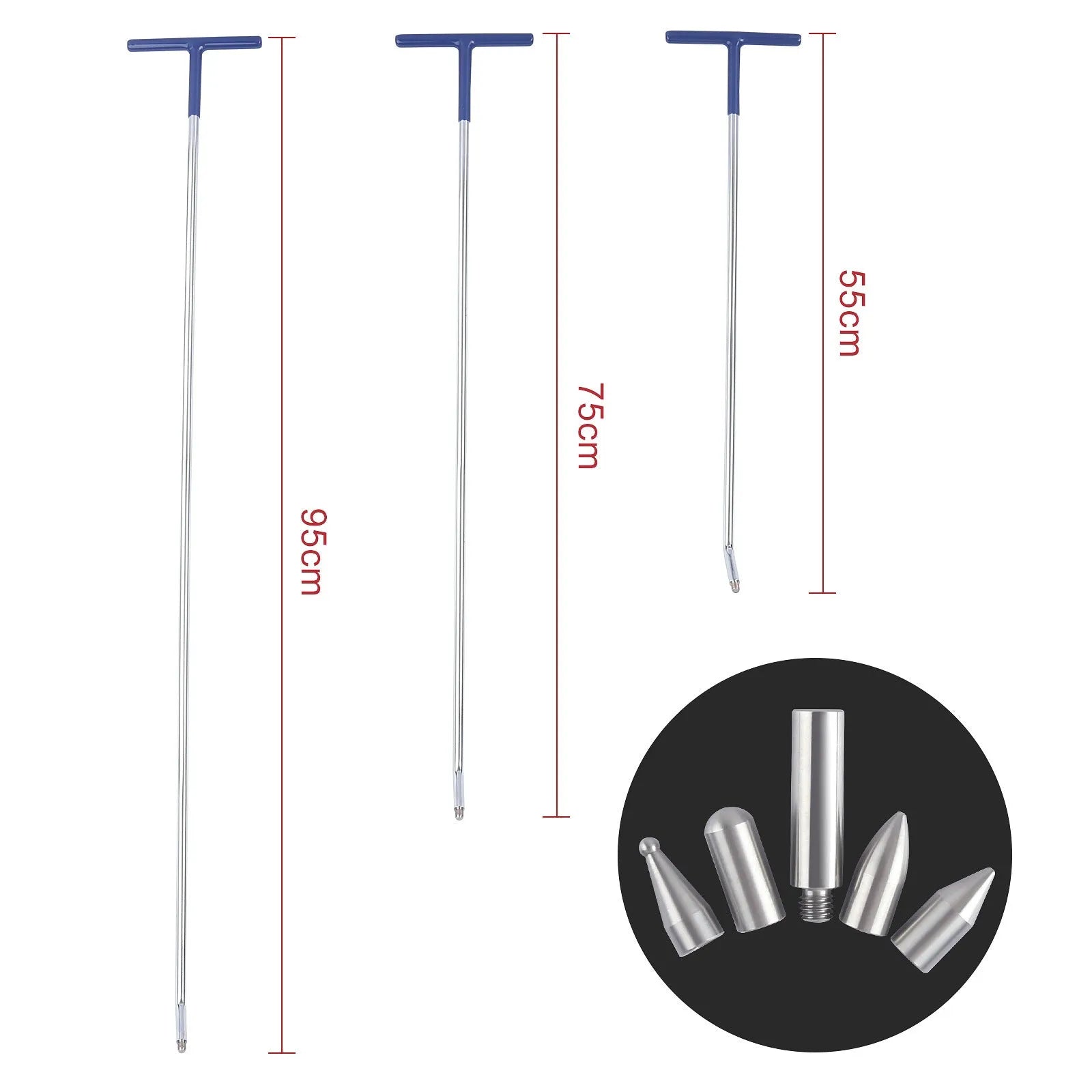 Three alloy steel car dent repair crowbars in a set for vehicle body maintenance