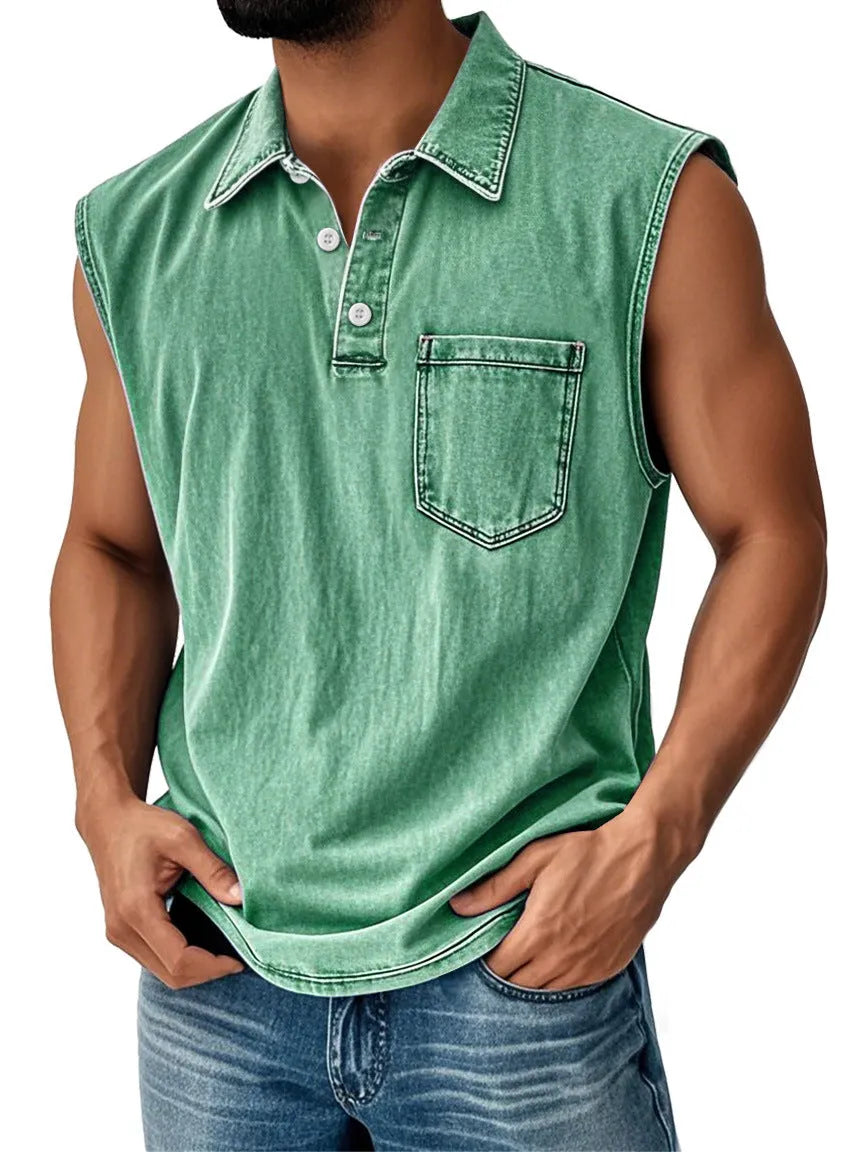 Men's 3D digitally printed polo shirt in loose fit with button front and short sleeves
