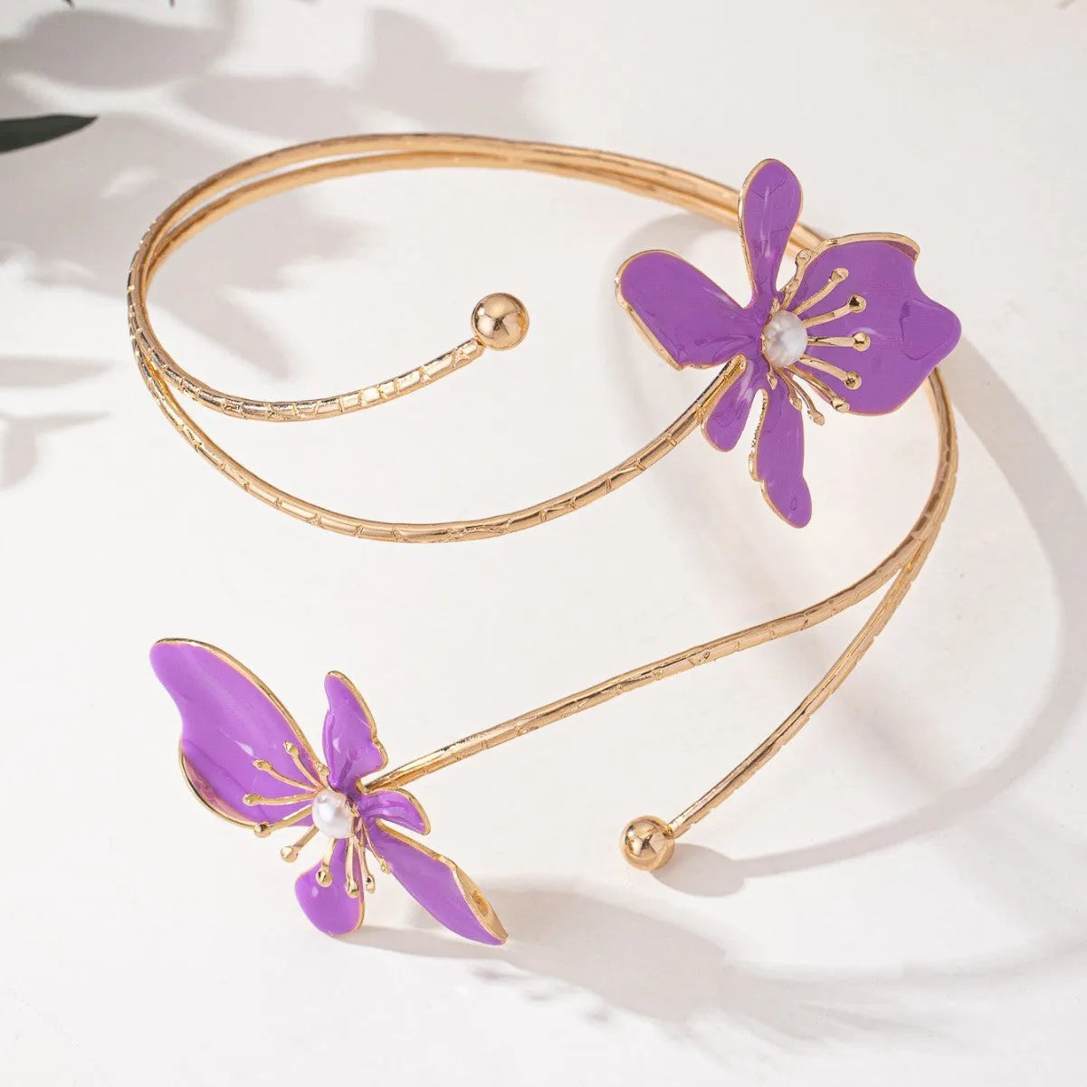 Alloy hollow armband with fashion pattern designs in pink or purple colour options