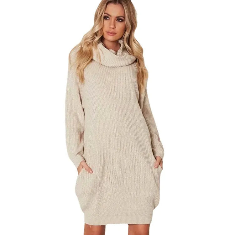 Mid-length pullover sweater with loose lapel collar and side pockets in slim fit