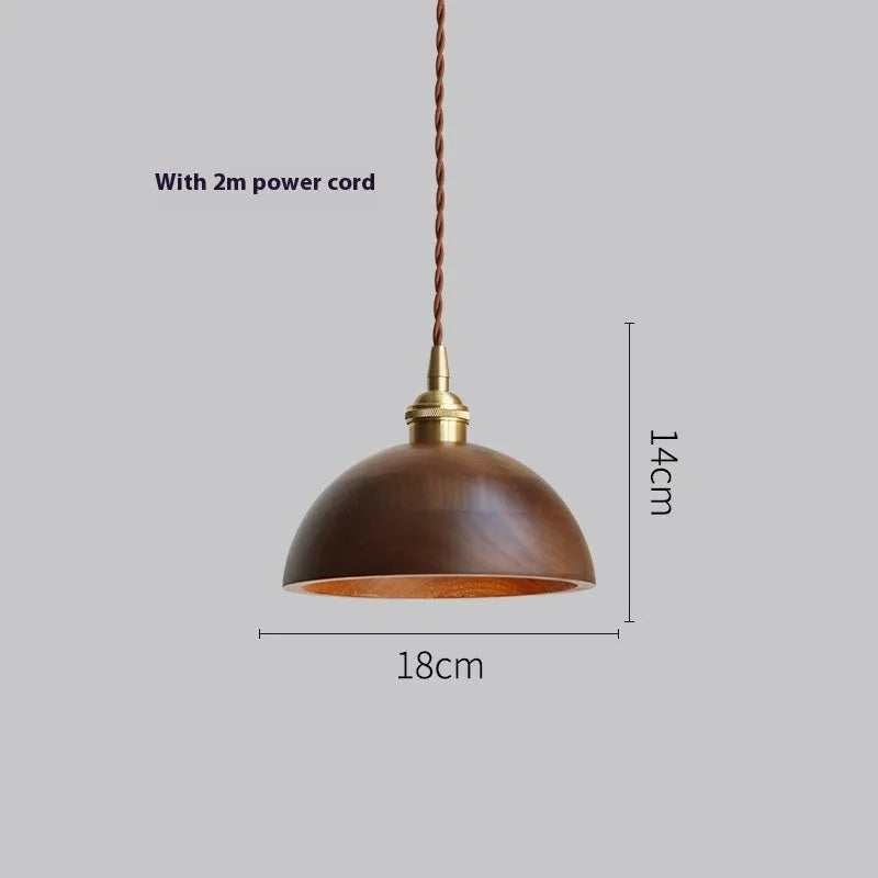 Black walnut single-head droplight chandelier with copper wood art construction for model room or bed and breakfast lighting
