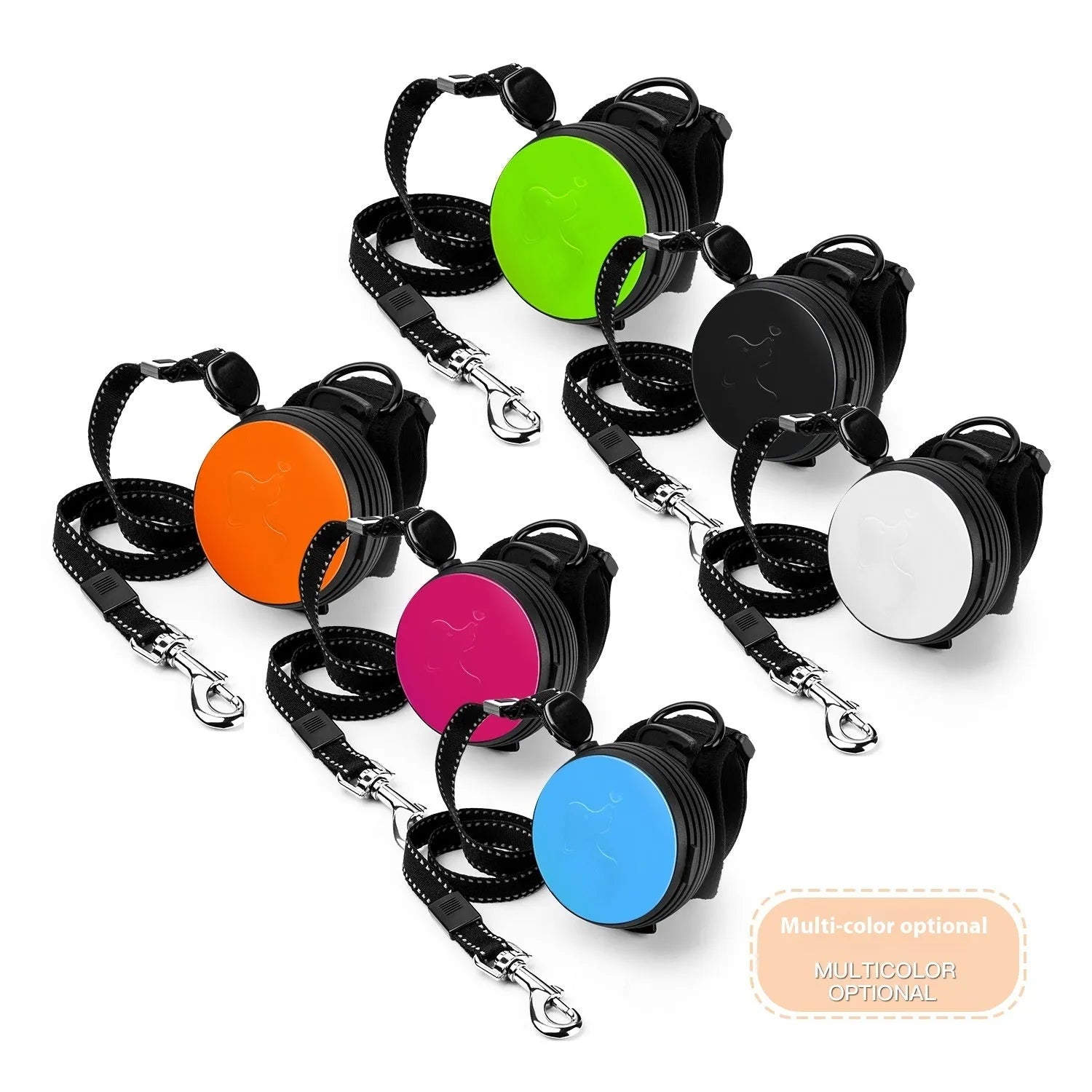 Automatic retractable dog leash with 3 metre length showing six colour options
