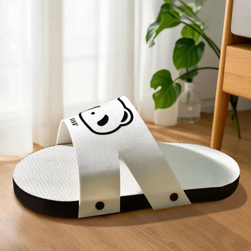 White corrugated paper cat scratch board with slipper-style design for indoor cat scratching
