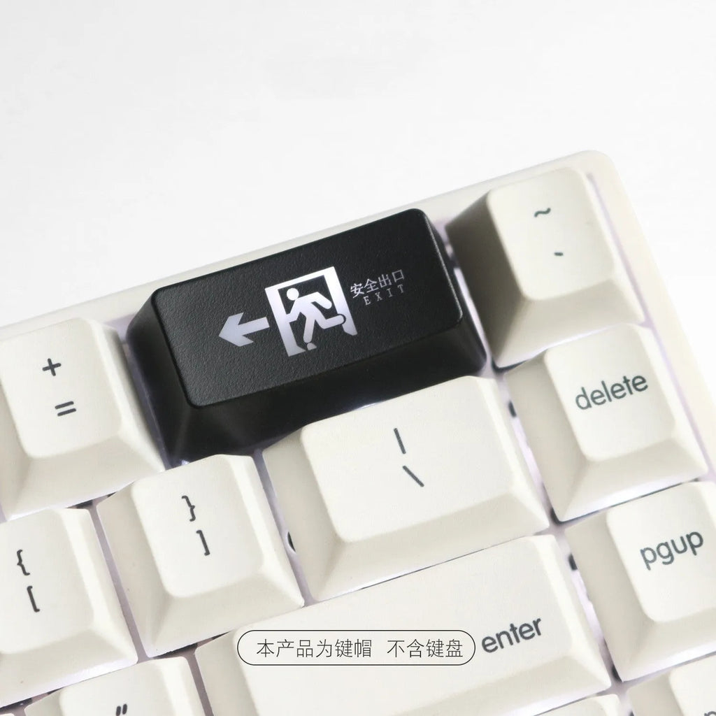 Transparent safety evacuation keycap with emergency exit symbol for mechanical keyboards