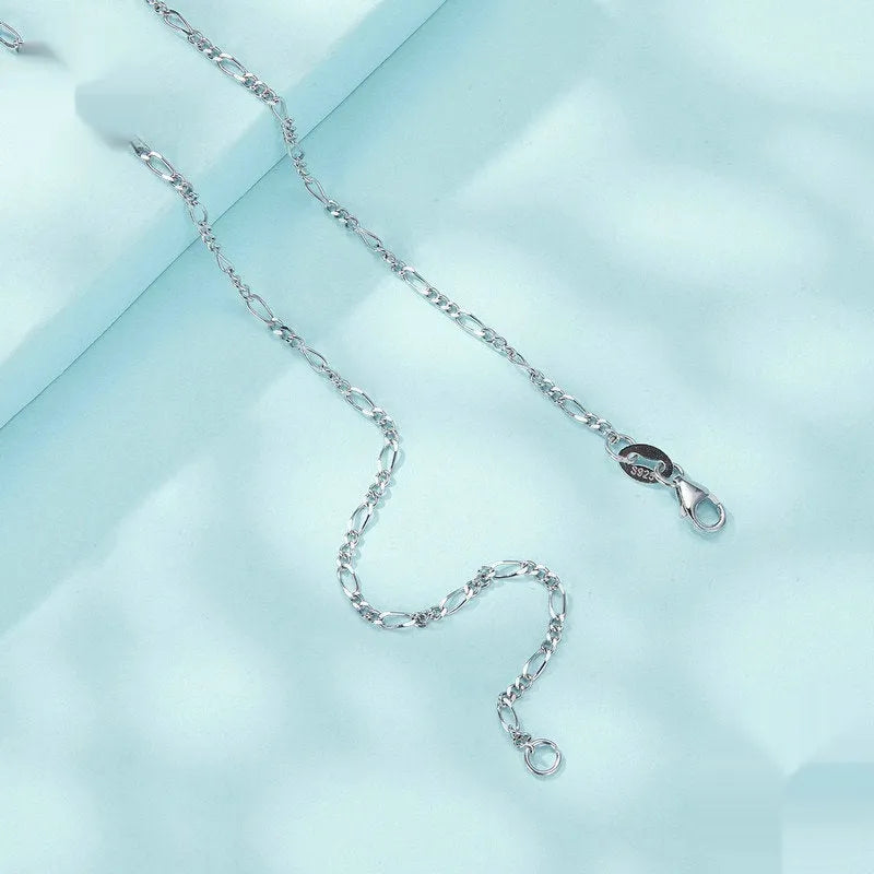 Simple side silver necklace with 925 silver pendant and adjustable curb chain for women
