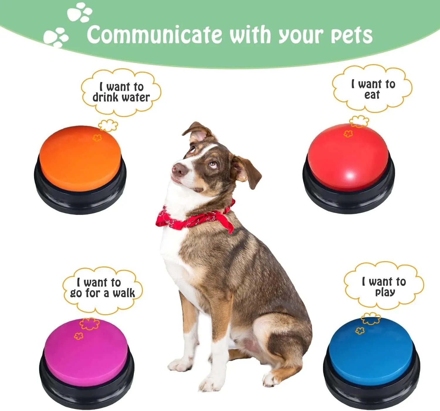 Voice recording pet training button with colour options and USB charging port
