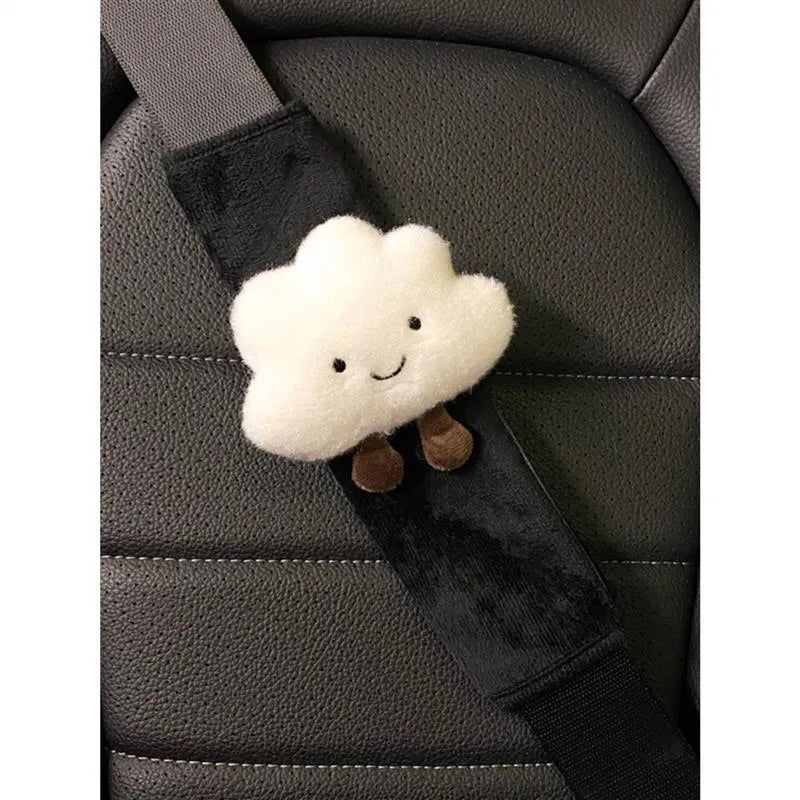 Creative cartoon plush car seat belt shoulder protector with cloud pattern, universal fit