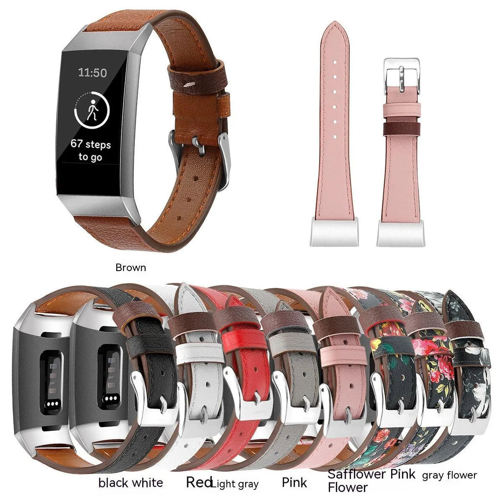 Genuine leather strap for Fitbit Charge 3 and Charge 4, 18mm pointed tail, first layer cowhide, multiple colours