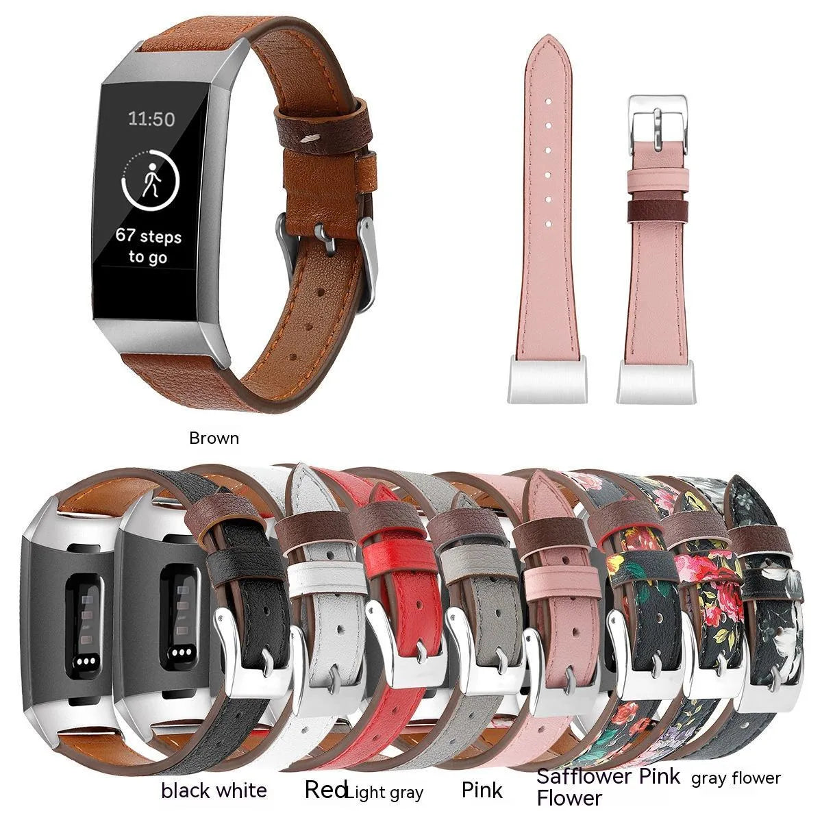 Genuine leather strap for Fitbit Charge 3 and Charge 4, 18mm pointed tail, first layer cowhide, multiple colours