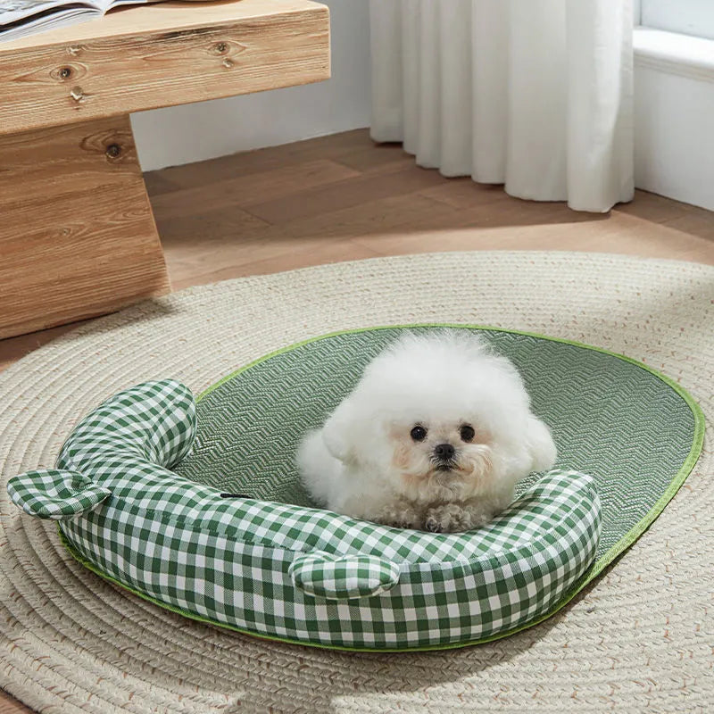 Green and yellow four seasons universal pet bed mattress with cooling pad for dogs and cats