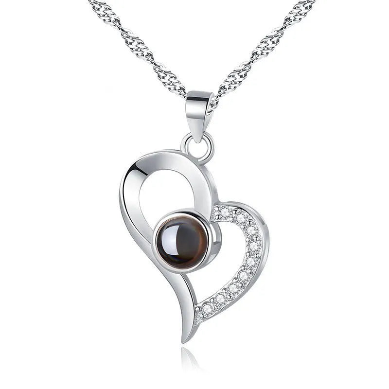 925 silver heart projection photo necklace in Silver or Rose Gold, 20.5 x 16.3 mm pendant with chain