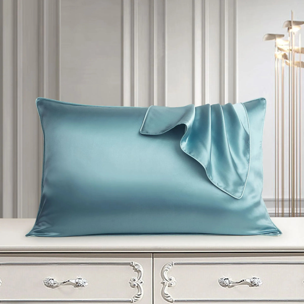 Mulberry silk pillowcase with rope trim in bean paste purple colour