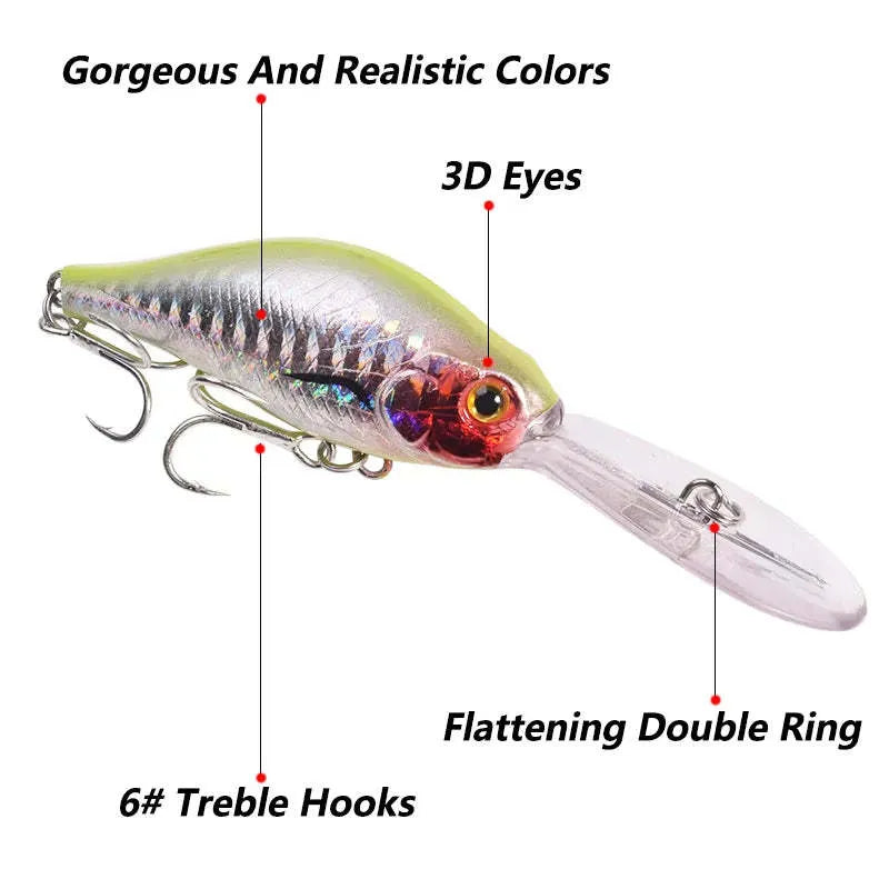 10.5cm deep diving minnow fishing lure with floating rock action in multiple colour options