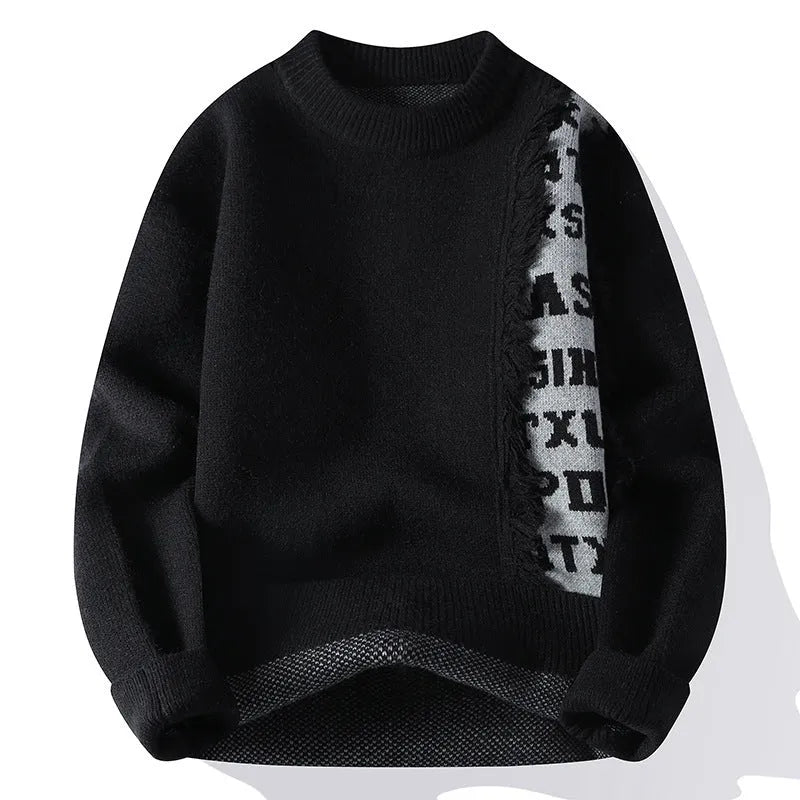 Men's loose fit knitted pullover jumper in grey with ribbed hemline and long sleeves.