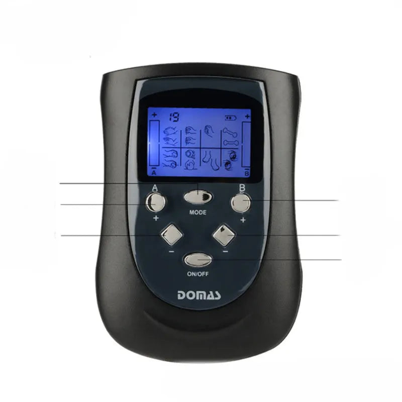 Black electronic weight loss and abdomen massager with mechanical control and battery power for neck, waist, legs, back.