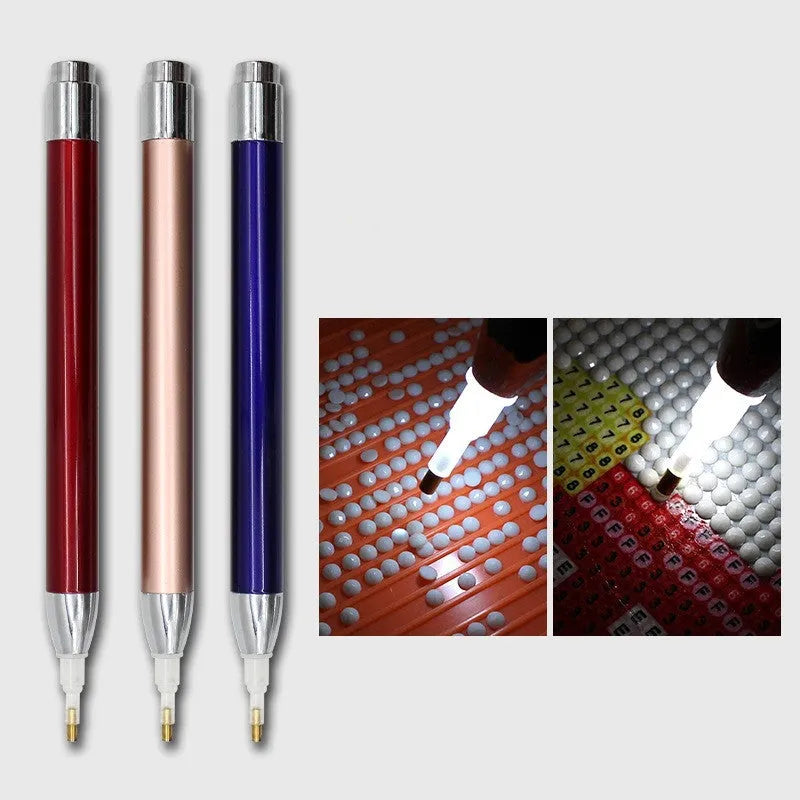 Luminous diamond painting drill pen in blue, gold, or red colours with aluminium alloy construction