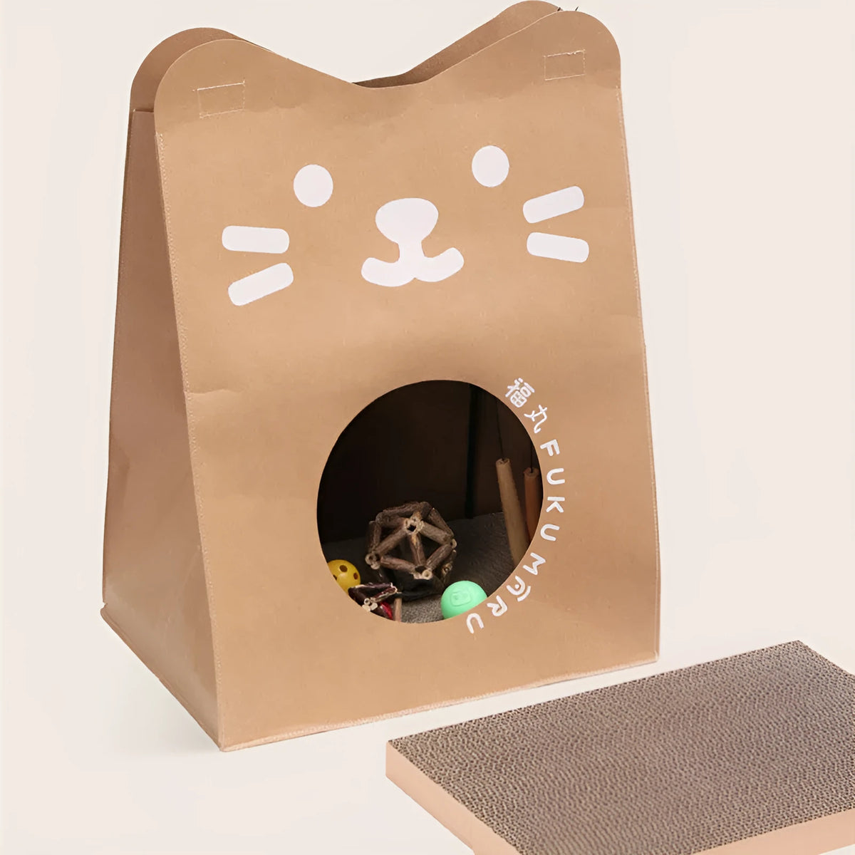 Brown washable kraft paper cat scratch board integrated with paper bag cat nest measuring 40×30×53cm
