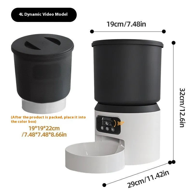 4L smart pet feeder with Wi-Fi connectivity and camera monitoring for cats and dogs