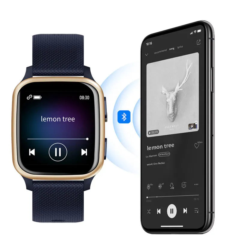 Aluminium alloy smart bracelet on wrist showing Bluetooth call and heart rate monitoring display.