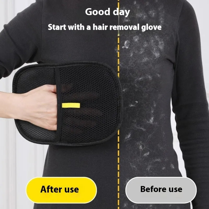 Black pet hair remover mitt glove with dual-sided silicone brush on breathable mesh material