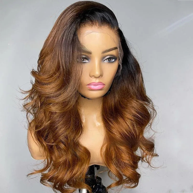 Real human hair lace front wig with gradient colour on a mannequin head, showcasing the natural hairline.
