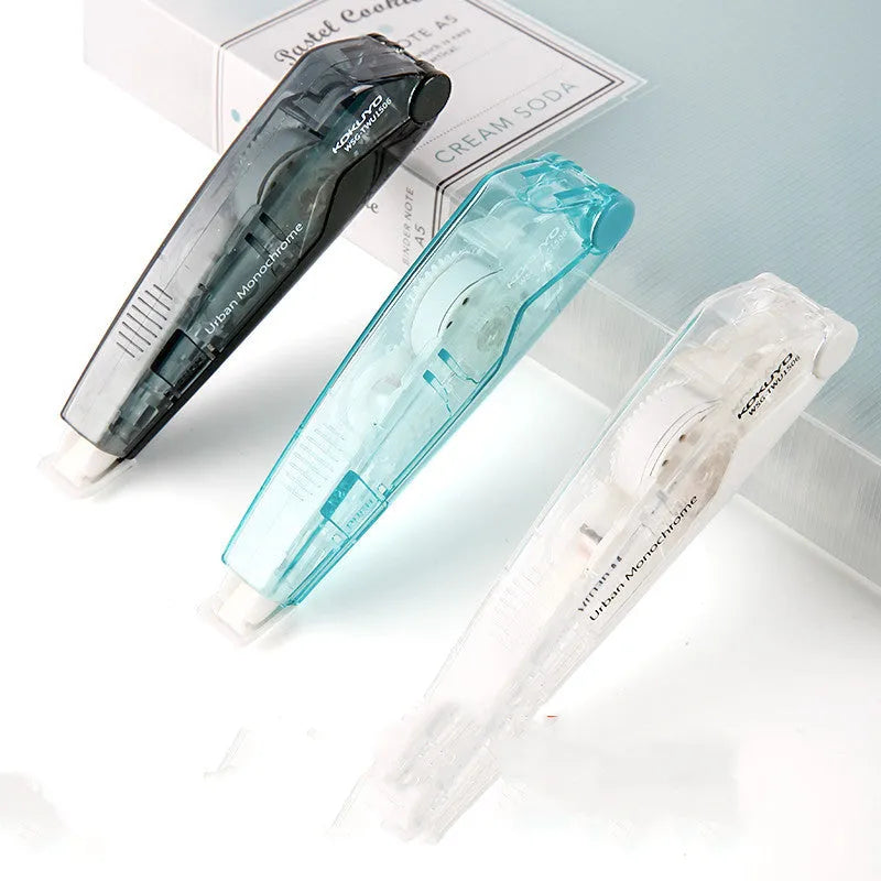 Refillable correction tape with transparent refill in four colour options for document corrections