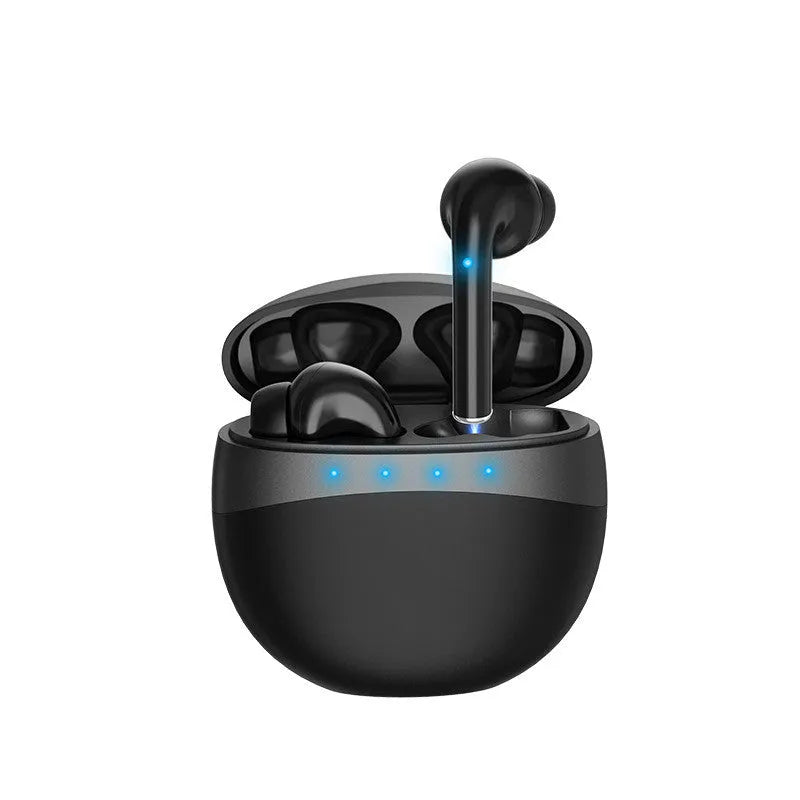 Digital display Bluetooth earbuds in black or white with charging compartment, touch control and φ10 speaker