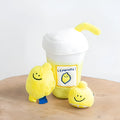 Yellow plush pet voice toy shaped like a lemon tea cup with squeaker and side snack pocket