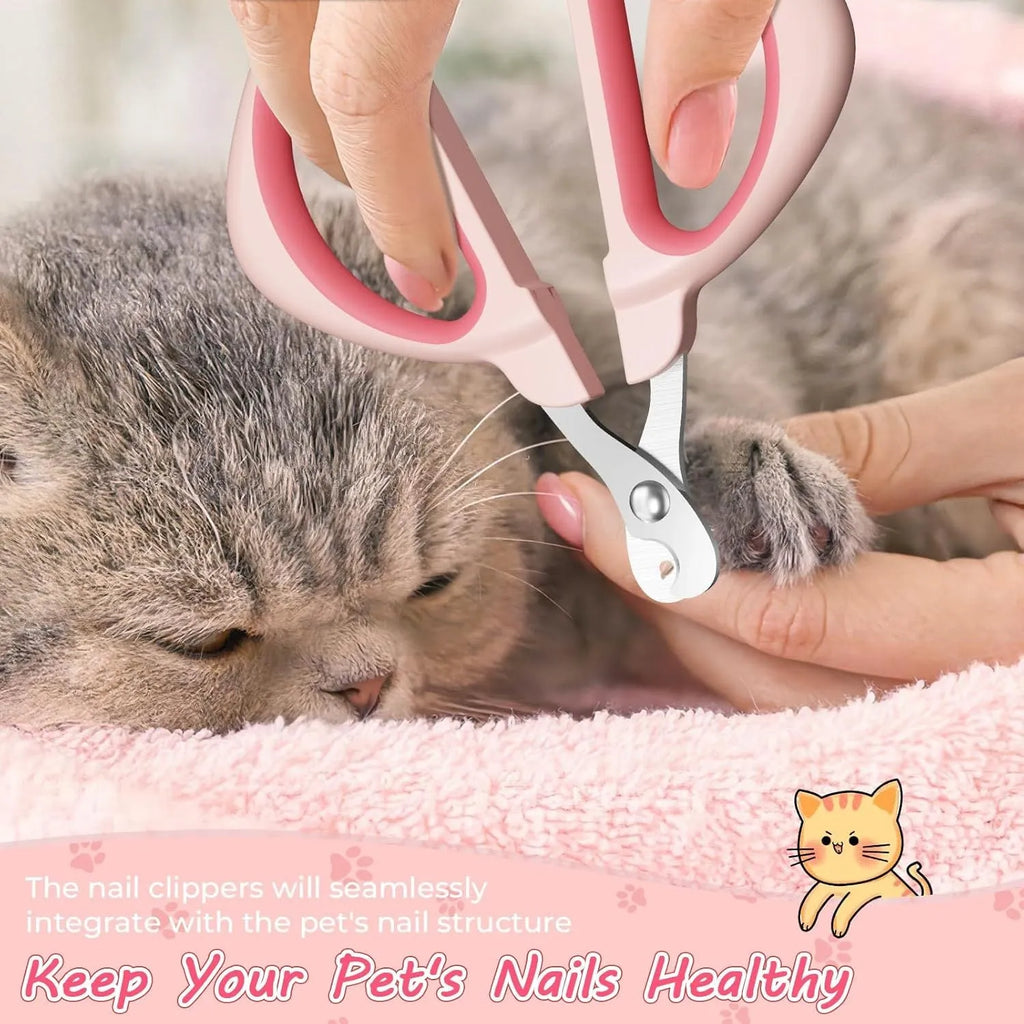 Blue cat nail clipper with a round positioning hole and a non-slip handle.