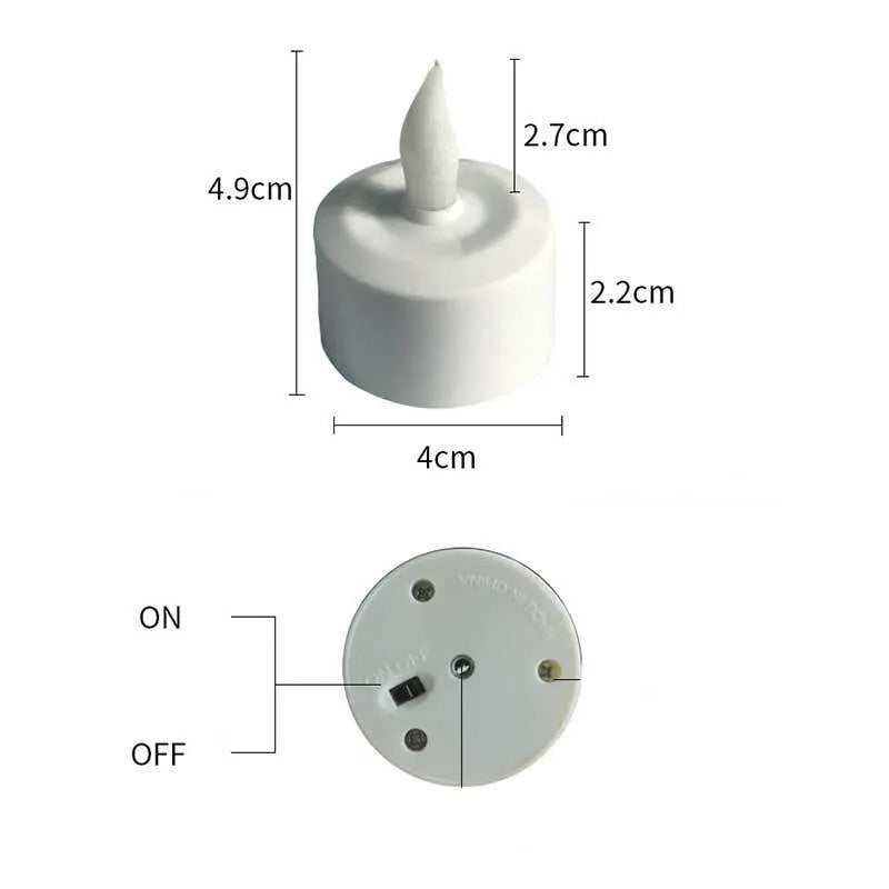 White plastic USB rechargeable LED candle lamp, 4cm base, 5.5cm flame head, yellow white colourful light