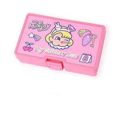 Cute cartoon girl sticker set with 16 square PVC stickers and a storage box, Korean ins style for DIY decoration