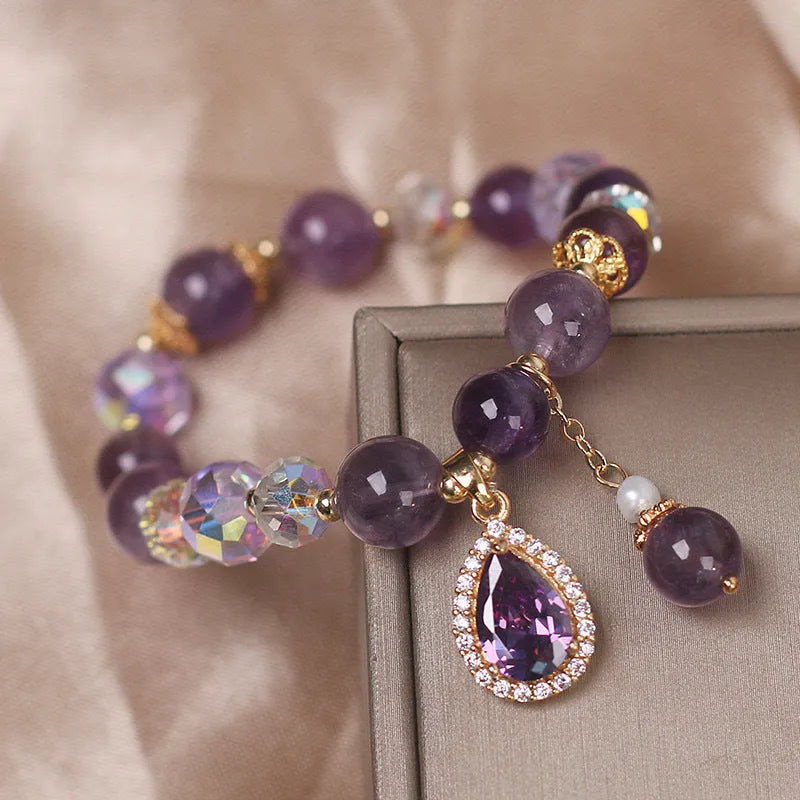 Purple amethyst crystal bracelet for women with natural stones and micro inlay craftsmanship