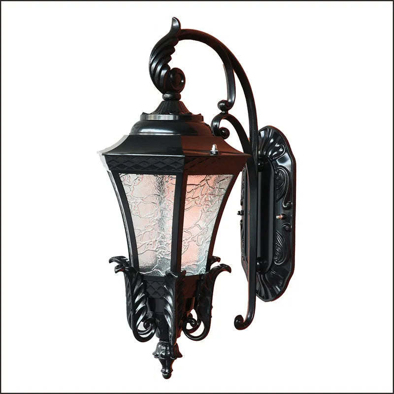 Black European-style outdoor waterproof courtyard wall lamp with IP54 rating