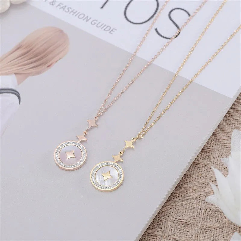 Six-pointed star titanium steel necklace with geometric pendant on adjustable O-ring chain