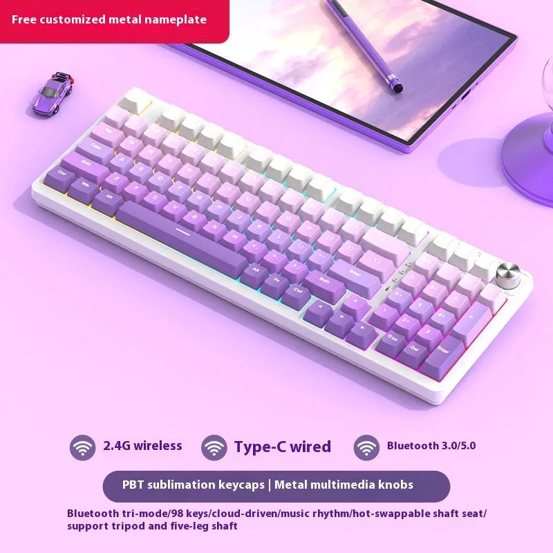 98-key wireless Bluetooth mechanical keyboard kit with metal control knob and multiple colour options