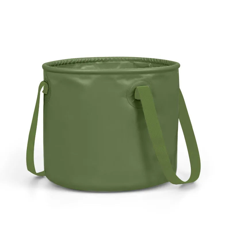 Army green folding telescopic duct made from PVC mesh cloth, shown in collapsed and extended states.
