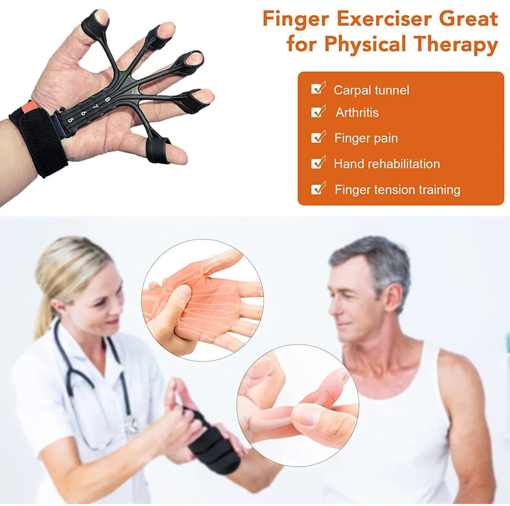 Silicone finger flexion and extension trainer with abdominal tensor function and adjusting belt