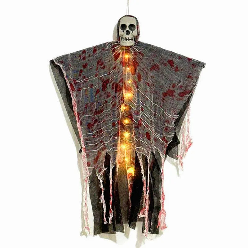 Plastic luminous skull hanging ghost Halloween decoration with blood-dyed colour for outdoor display