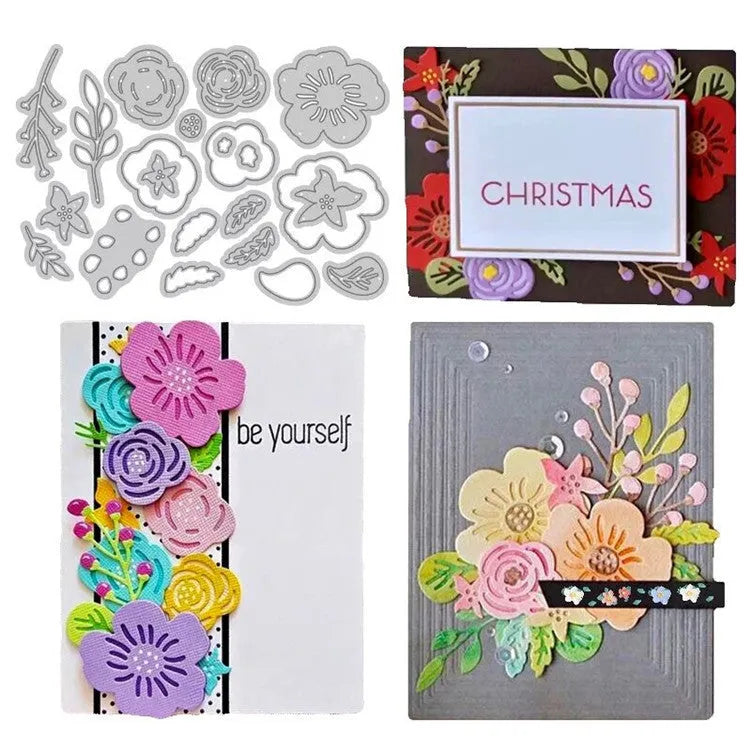 Silver carbon steel flower cutting die for paper crafts measuring 14.3 by 9.9 centimetres