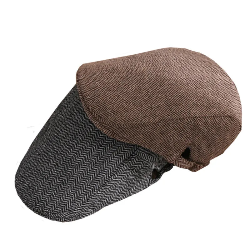 Autumn winter unisex herringbone beret cap adjustable 55-60cm shown in black