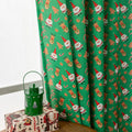 Christmas curtain with snowman and angel cartoon print in green colour, 1 metre width