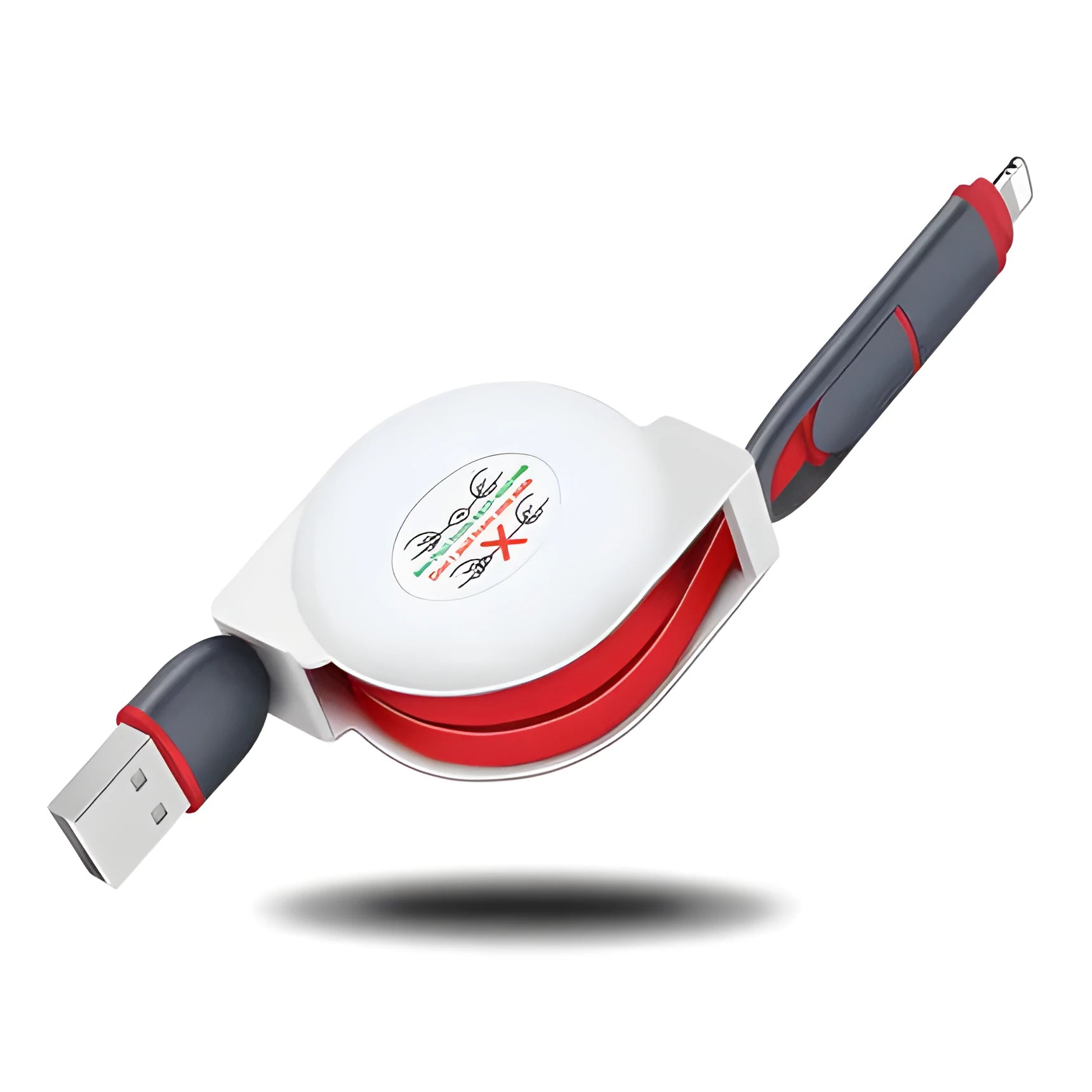 3 in 1 telescopic charging cable extended to show titanium alloy connectors and TPE wire body