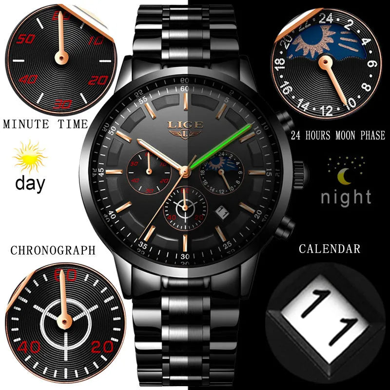 Men's waterproof quartz sports watch in multiple colours with 12mm thickness